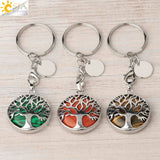 CSJA Natural Crystal Stone Tree of Life Keychain Lucky Key Ring Car Decor G498