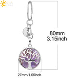 CSJA Natural Crystal Stone Tree of Life Keychain Lucky Key Ring Car Decor G498