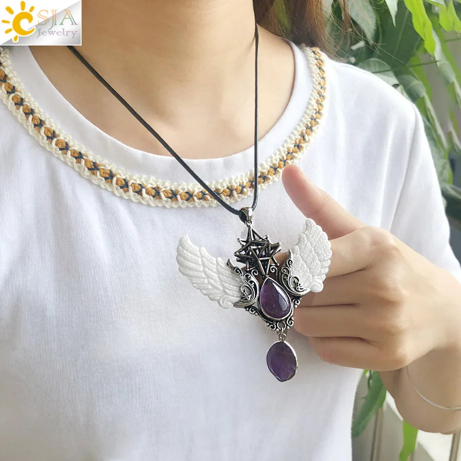 CSJA Merkaba Water Drop Crystal Necklace Lapis Lazuli Necklaces