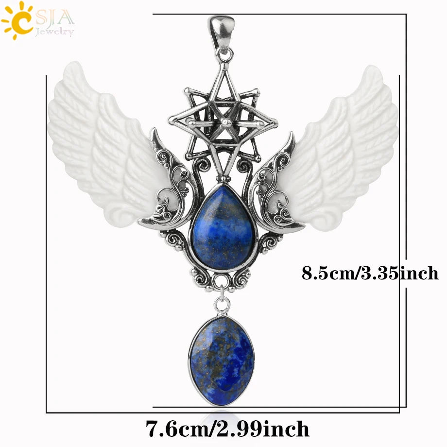 CSJA Merkaba Water Drop Crystal Necklace Lapis Lazuli Necklaces