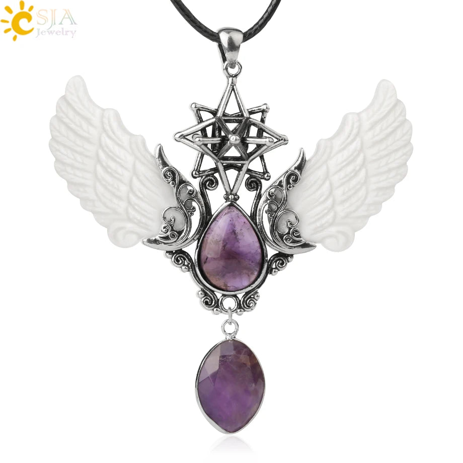 CSJA Merkaba Water Drop Crystal Necklace Lapis Lazuli Necklaces