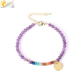CSJA Mini 7 Chakras Bracelet Natural Stone 4mm Beads Yoga Bracelet Charm Jewelry