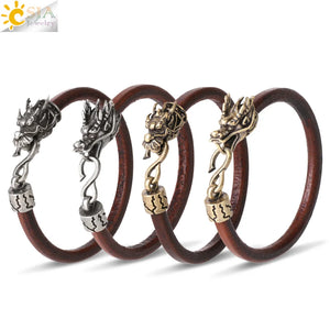 CSJA Dragon Head Leather Bracelet Minimalist Vintage Charm Bangle H149