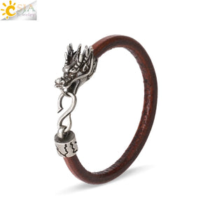 CSJA Dragon Head Leather Bracelet Minimalist Vintage Charm Bangle H149