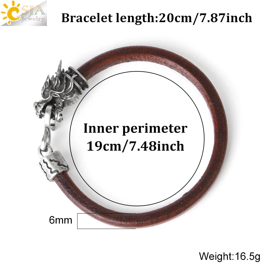 CSJA Dragon Head Leather Bracelet Minimalist Vintage Charm Bangle H149