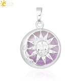 CSJA Moon Sun God Pendant Silver Box Natural Stone Round Beads Crystal Quartz