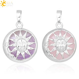 CSJA Moon Sun God Pendant Silver Box Natural Stone Round Beads Crystal Quartz