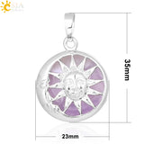 CSJA Moon Sun God Pendant Silver Box Natural Stone Round Beads Crystal Quartz