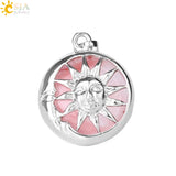 CSJA Moon Sun God Pendant Silver Box Natural Stone Round Beads Crystal Quartz