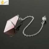 CSJA Multifaceted Natural Crystal Pendulum Tiger Eye Pink Quartz Healing Pendant