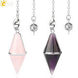 CSJA Multifaceted Natural Crystal Pendulum Tiger Eye Pink Quartz Healing Pendant