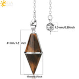 CSJA Multifaceted Natural Crystal Pendulum Tiger Eye Pink Quartz Healing Pendant