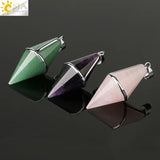 CSJA Multifaceted Natural Crystal Pendulum Tiger Eye Pink Quartz Healing Pendant