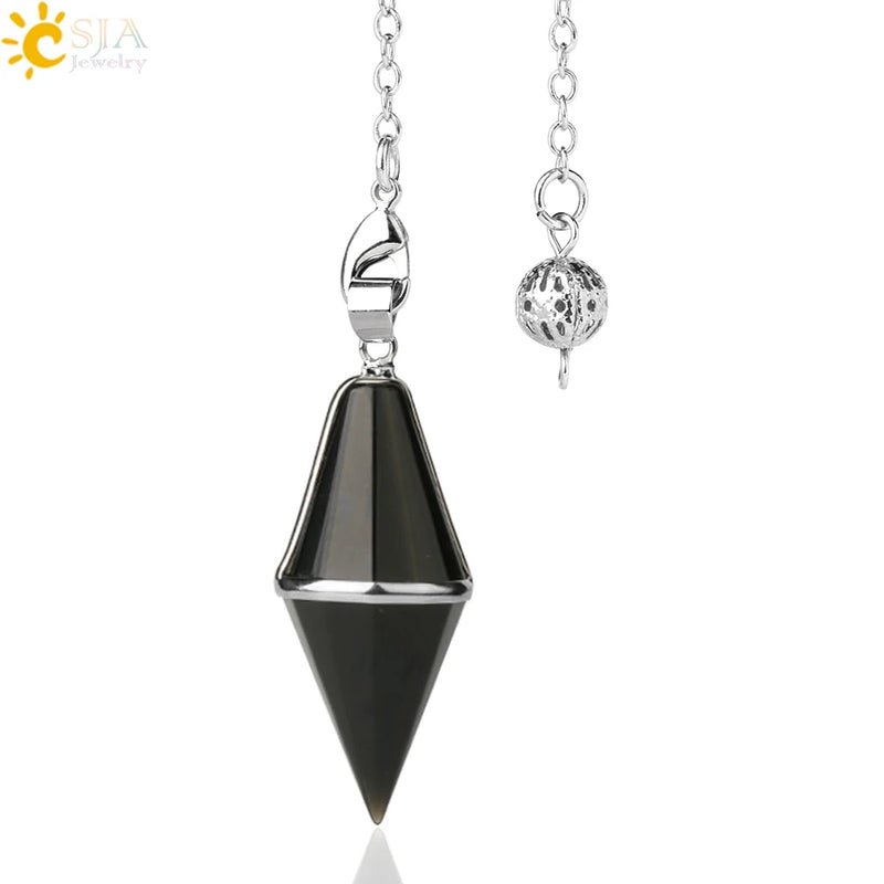 CSJA Multifaceted Natural Crystal Pendulum Tiger Eye Pink Quartz Healing Pendant