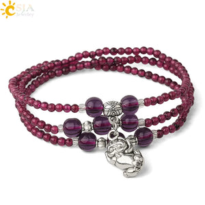 CSJA Natural Stone Bracelet Protection 3mm Garnet Lucky Charm Bracelets