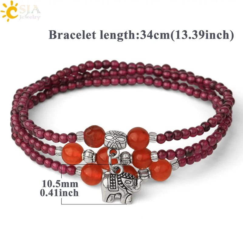 CSJA Natural Stone Bracelet Protection 3mm Garnet Lucky Charm Bracelets