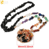 CSJA Natural Stone Chips Necklace Tree of Life Pendant