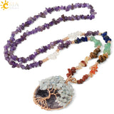 CSJA Natural Stone Chips Necklace Tree of Life Pendant