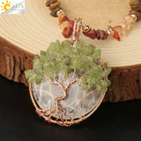 CSJA Natural Stone Chips Necklace Tree of Life Pendant