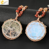 CSJA Natural Stone Chips Necklace Tree of Life Pendant