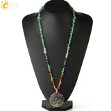 CSJA Natural Stone Chips Necklace Tree of Life Pendant