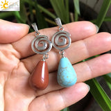 CSJA Green Aventurine Quartz Pendant Silver Spiral Hexagonal Water Drop Fluorite