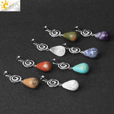 CSJA Green Aventurine Quartz Pendant Silver Spiral Hexagonal Water Drop Fluorite