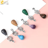 CSJA Green Aventurine Quartz Pendant Silver Spiral Hexagonal Water Drop Fluorite