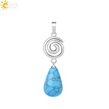CSJA Green Aventurine Quartz Pendant Silver Spiral Hexagonal Water Drop Fluorite
