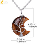 CSJA Moon Tree Life Pink Quartz Crystal Pendant Necklace
