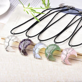 CSJA Moon Tree Life Pink Quartz Crystal Pendant Necklace