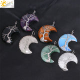 CSJA Moon Tree of Life Pink Quartz Pendant Necklace