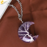 CSJA Moon Tree of Life Pink Quartz Pendant Necklace