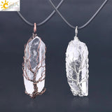 CSJA Crystal Pillar Tree of Life Pendant Antique Copper Wire Wrapped Quartz