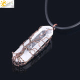 CSJA Crystal Pillar Tree of Life Pendant Antique Copper Wire Wrapped Quartz