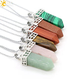 CSJA Green Aventurine Pink Crystal Necklace