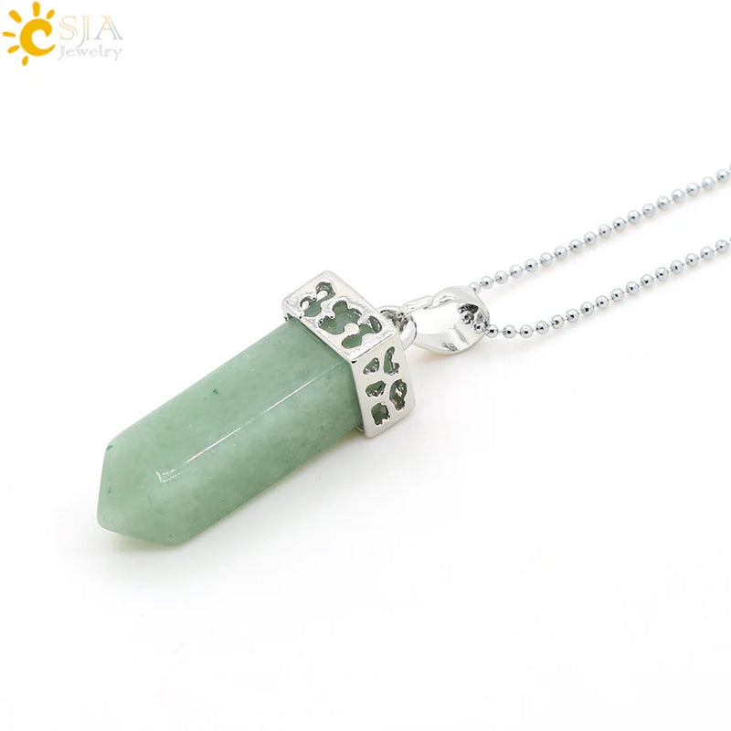 CSJA Green Aventurine Pink Crystal Necklace