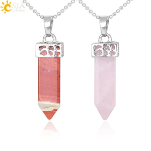 CSJA Green Aventurine Pink Crystal Necklace