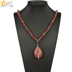 CSJA Red Jaspers Tree of Life Pendant 7 Chakra Necklace