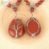 CSJA Red Jaspers Tree of Life Pendant 7 Chakra Necklace