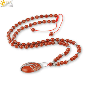 CSJA Red Jaspers Tree of Life Pendant 7 Chakra Necklace