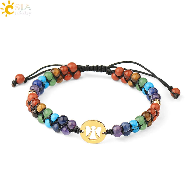 CSJA 7 Chakra Bracelet Tree of Life Yoga Bangle Bracelet - G792
