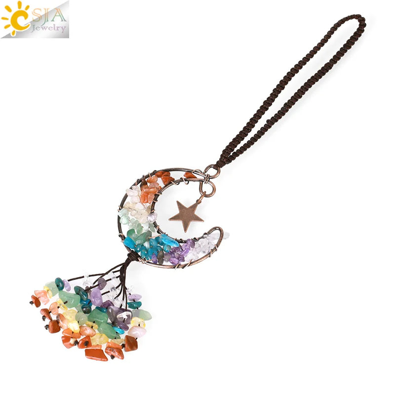 CSJA 7 Chakra Crescent Moon Pendant Car Hanging Healing Charm Jewelry H058
