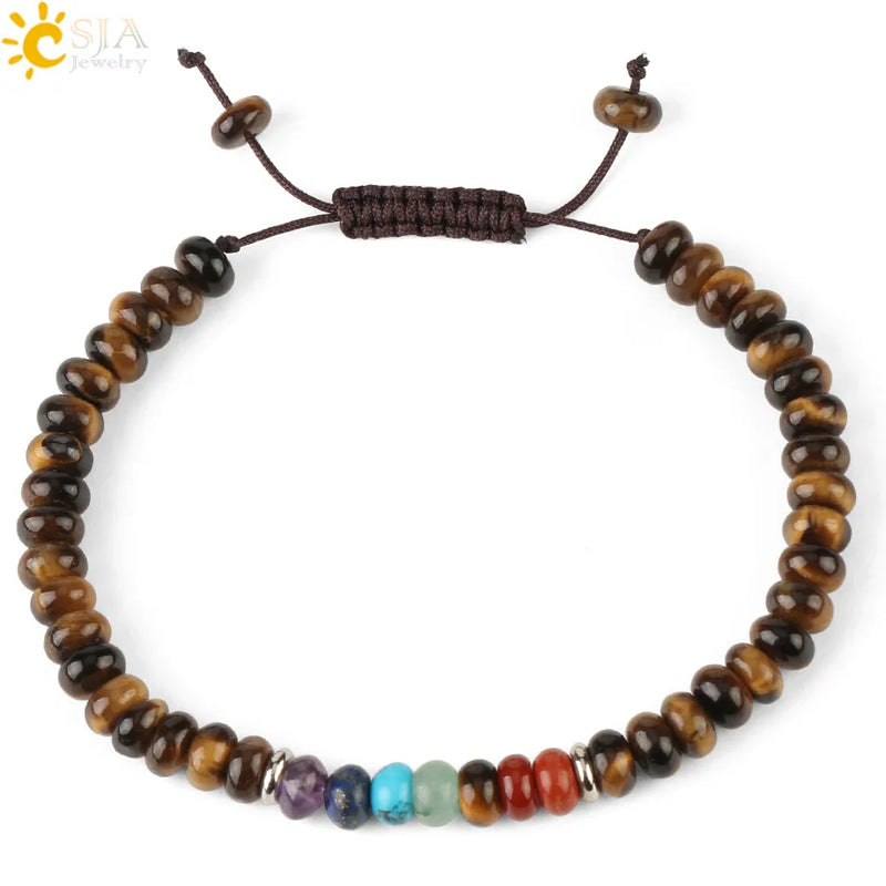 CSJA Natural Stone Abacus Bead 7 Chakra Healing Bracelet