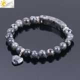 CSJA Spectrolite Stone Bracelet Love Heart Charm Bangle for Women Men