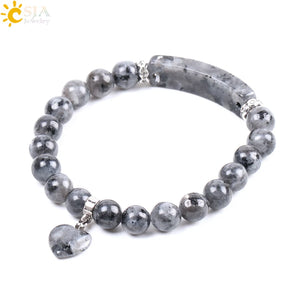 CSJA Spectrolite Stone Bracelet Love Heart Charm Bangle for Women Men