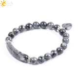 CSJA Spectrolite Stone Bracelet Love Heart Charm Bangle for Women Men