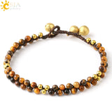 CSJA Natural Stone Bead Baby Girl Bracelet Braid Bell Ball Charm Two Row G875