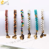 CSJA Natural Stone Bead Baby Girl Bracelet Braid Bell Ball Charm Two Row G875