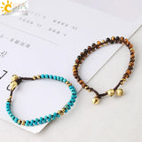 CSJA Natural Stone Bead Baby Girl Bracelet Braid Bell Ball Charm Two Row G875